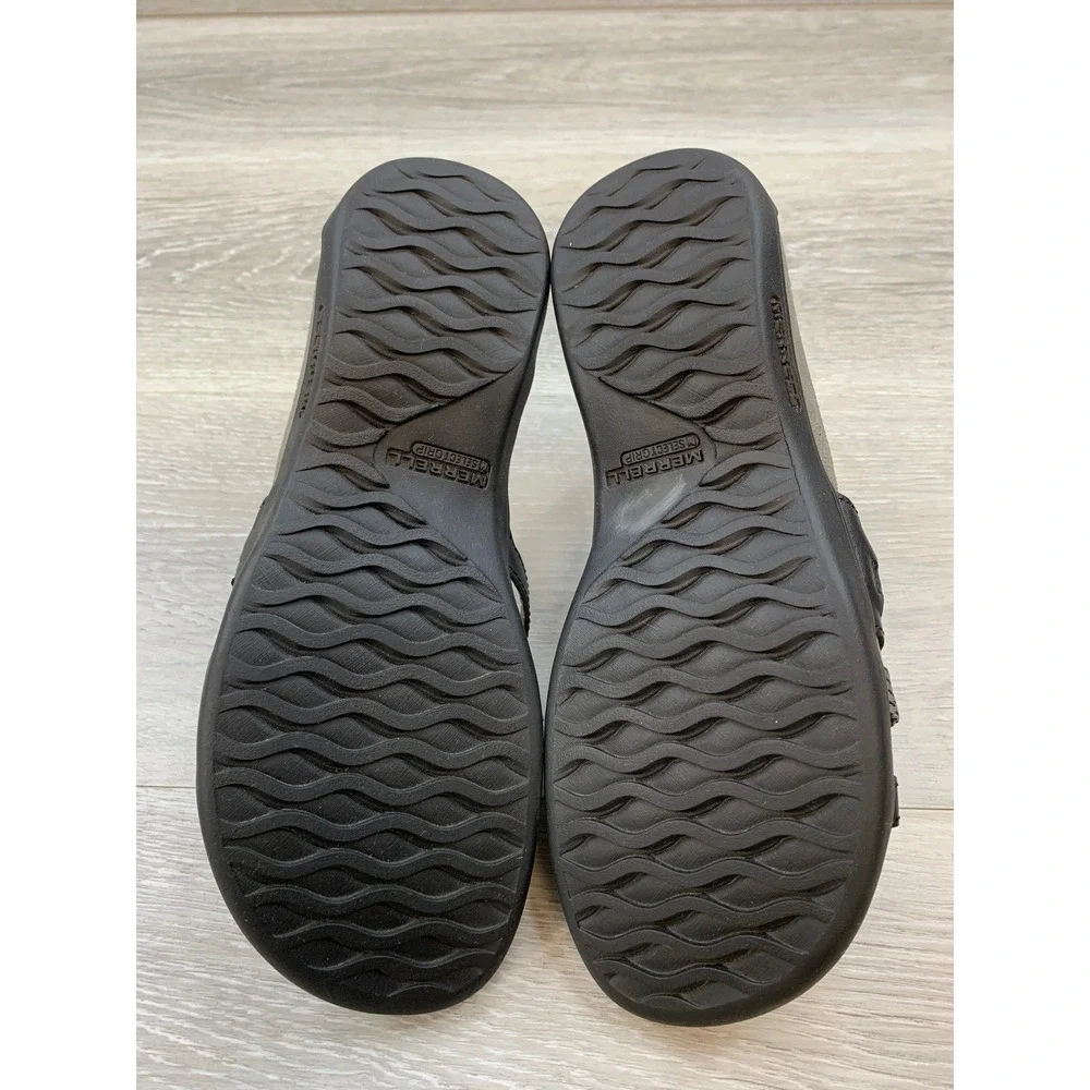 Merrell Women's Black Grey Woven Strap Slide Sandals Memory Foam 7 Shoes